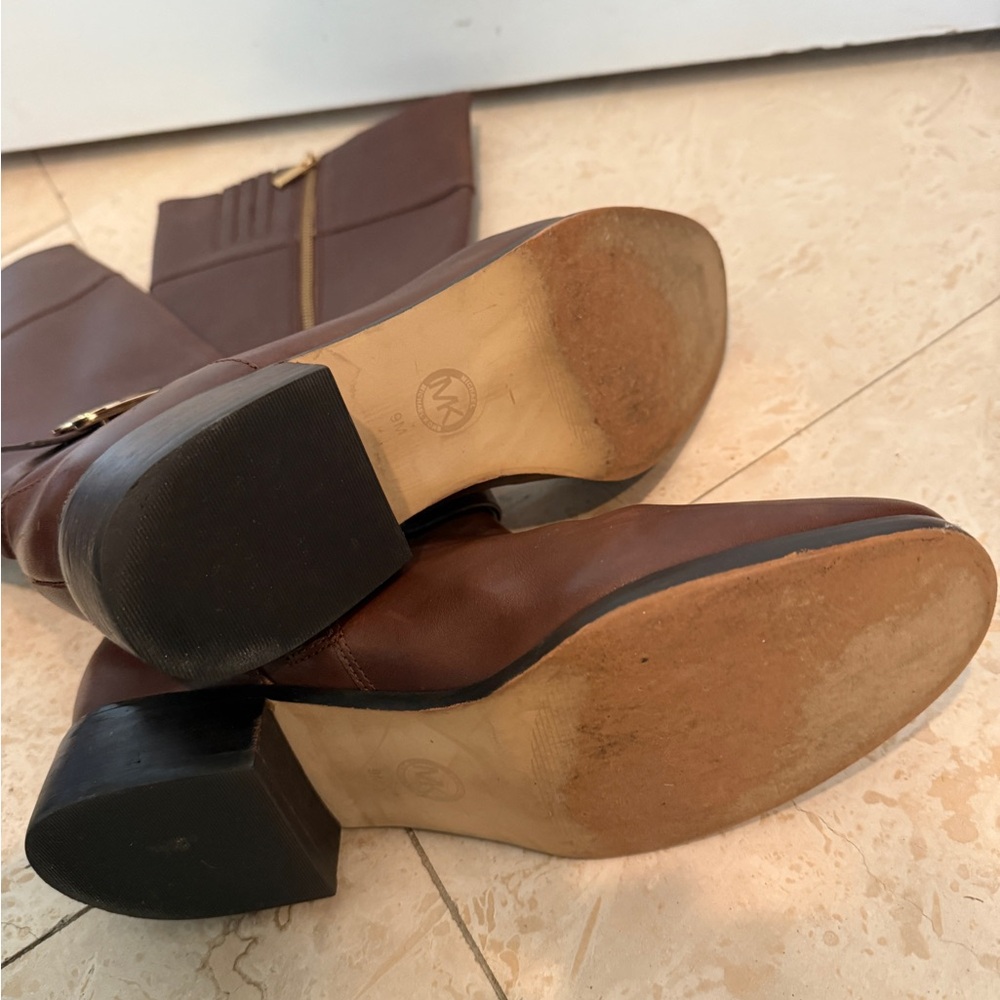 Brown Leather Rider Boots with Gold Accent - Picture 5 of 5